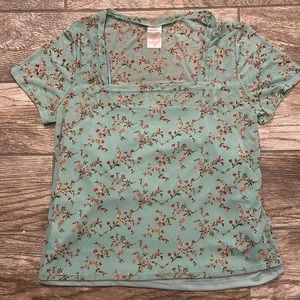 No Boundaries Green Floral Mesh SS Top with Detachable Cami
